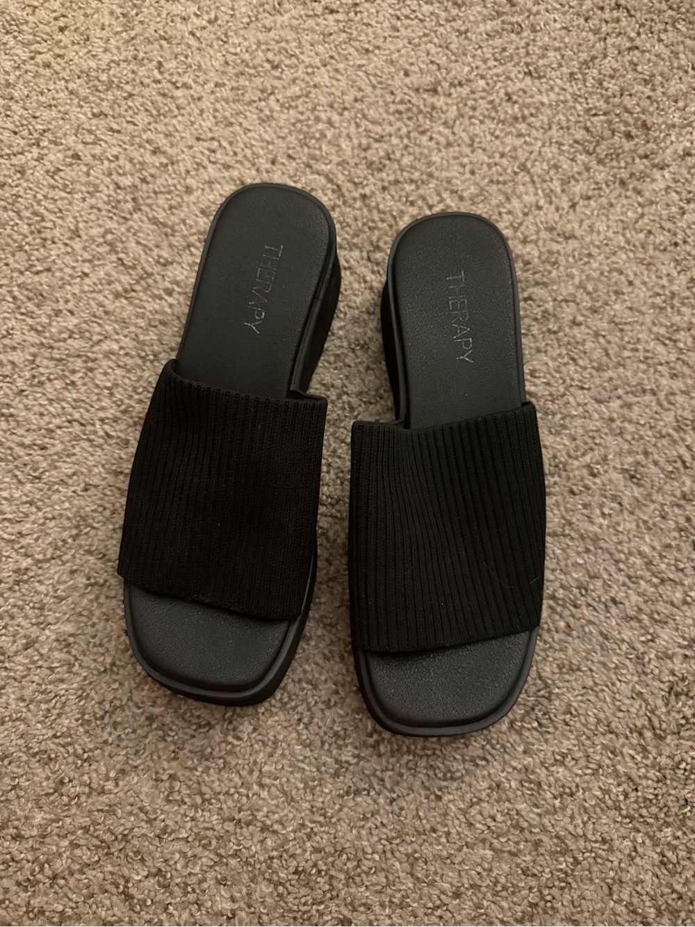 therapy Black Ribbed Slide Sandals